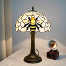 Ljojo 12-Inch Stained Glass Table Lamp with Bee Wave Shell Lampshade