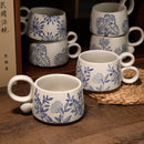 Ljojo 12oz Blue and White Ceramic Coffee Mug - Handmade Stoneware Cup