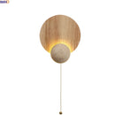 Ljojo LED Pull Chain Wall Light: Yellow Cave Stone Wood Wabi Sabi Design