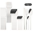 Ljojo 24Pcs Gold Cutlery Set Stainless Steel Flatware Dinnerware Kitchen Tableware