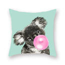 Floral Animal Painting Pillowcase Pink Cat Dog Llama Sofa Cushion Cover Home Decor