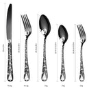 Ljojo 20PCS Stainless Steel Black Plated Cutlery Set with Engraved Handle for Christmas