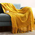 Cozy Knit Throw Blanket with Tassel, Black Lightweight Decorative Blanket for Couch and Bed by Ljojo
