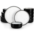 Ljojo 18/24PCS Black Ceramic Plate Sets - Mediterranean Blue Stoneware Dinner Set