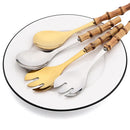 Ljojo Long Handle Serving Spork Set - Bamboo Wooden & Stainless Steel Cutlery