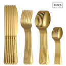 Ljojo 24pc Gold Stainless Steel Cutlery Set - Retro Style for Kitchen & Restaurant