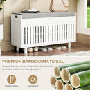 Ljojo™ Bamboo Storage Bench with Cushioned Seat, Double-Door Cabinet, 2-Tier Entryway Furniture