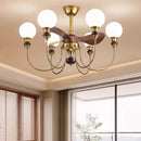 Ljojo Mid-Century Ceiling Fan with Wooden Glass Chandelier & Remote Control