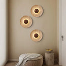 Ljojo LED Wall Sconce Wabi Sabi Yellow Travertine Stone Wood Bedroom Lamp
