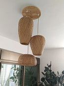 GEW Classic HandWoven Bamboo Lantern Pendant Lamp by Ljojo - Natural Rattan Wicker Chandelier Lighting.