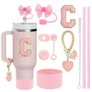 Ljojo 10-Piece Cup Accessories Set with Straws, Brush, Flower Charm, & Spill-Proof Stopper
