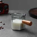 Ljojo 120ml Espresso Measuring Cup Double Bottom Hexagon Wood Handle Glass Mug