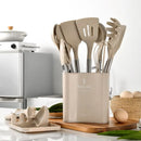 Ljojo 13-Piece Silicone Kitchen Utensil Set with Stainless Steel Handles and Storage Bucket