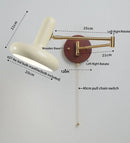 Ljojo LED Wall Sconce Light Rotate Pull Chain Switch Wood Base Bedside Lamp