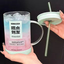 Ljojo 1000ml Glass Cup Lid Straw Handle Large Kawaii Tumbler Juice Drinking Bottle