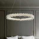 Ljojo Luxurious Circle Pendant Light with Dimmable LED and K9 Crystals for Parlor
