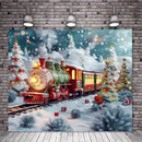 Christmas Candy Train Tapestry - Ljojo Red Background Cloth for Outdoor Home Decoration