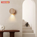Japanese Wabi Sabi Yellow Travertine LED Wall Sconce - Rotatable Natural Stone for Bedroom by Ljojo