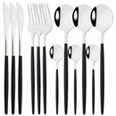 Ljojo 12-Piece Black Gold Stainless Steel Cutlery Set for Parties and Kitchens