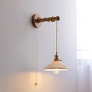 Ljojo LED Wall Light Fixture Switch Stair Lighting Round Ceramic Wood Bedside Lamp