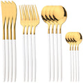 Ljojo 16-Piece Stainless Steel Black Gold Cutlery Set Silverware Dinnerware Flatware