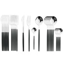 Golden Black Cutlery Set 24Pcs Stainless Steel Knife Fork Spoon Tableware Ljojo