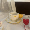 Ljojo 10oz Hand Painted Ceramic Coffee Mug Set with Heart Shape Handle