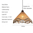 Ljojo Japanese Retro Fabric Tassel Umbrella Pendant Light Chandelier for Dining Room and Bedroom