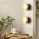 Ljojo LED Wall Light with Wood Base, Natural Yellow Travertine, Modern Nordic Design