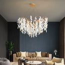 Gold Tree Branch Crystal Chandelier - Elegant White Jade Lampshade - Ljojo