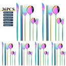 Ljojo 36pc White Gold Stainless Steel Dinnerware Set Flatware Cutlery Kit