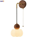 Ljojo LED Wall Sconce Walnut Wood Pull Chain Switch Art Light