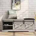 Modern White Shoe Bench with Sliding Barn Door by Ljojo™ - Entryway Storage with Adjustable Shelves
