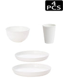 Ljojo 32pcs Reusable Plastic Cutlery Set, Wheat Bowls, Dessert Plates - Eco-Friendly Party Supplies