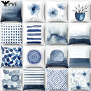 Geometric Blue Ink Flower Pillowcase for Stylish Home Decor by Ljojo