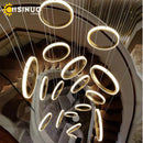 Ljojo LED Ring Pendant Chandelier | Adjustable Hanging Cables | Gold/Black | Home Dining Living Room